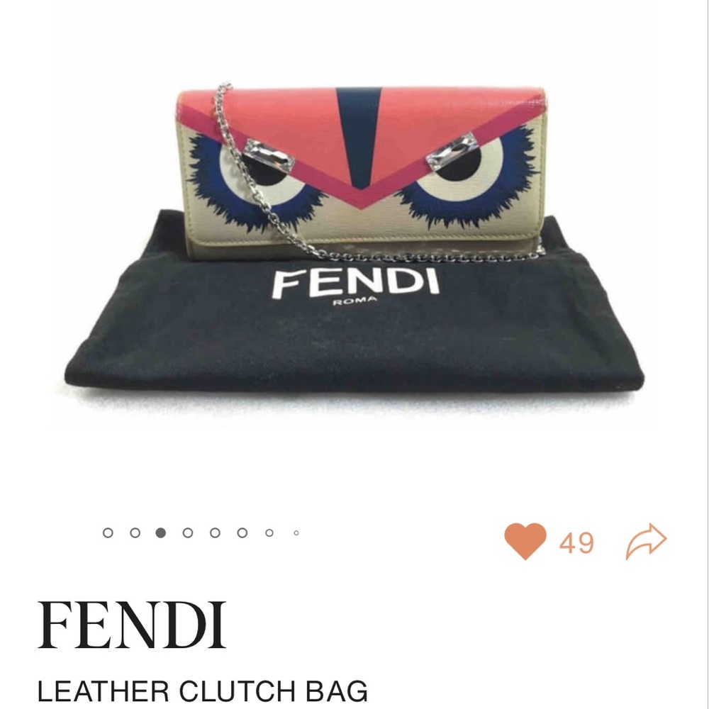 FENDI Monster Leather clutch wallet on chain